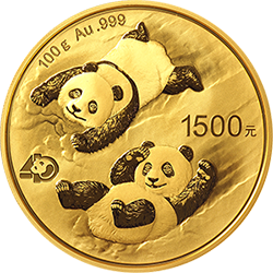 100g China Panda Gold, verschiedene Prägejahre