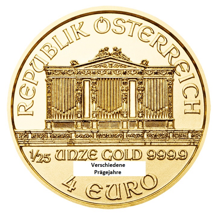 1/25 Unze Gold Wiener Philharmoniker, verschiedene Prägejahre